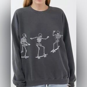 Project Social T Charcoal Crewneck with White Skeleton Skate Graphic